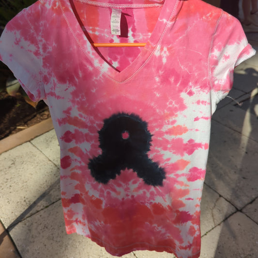 Hand Dyed Art Women's small Slim Fit "Breast Cancer Awareness"