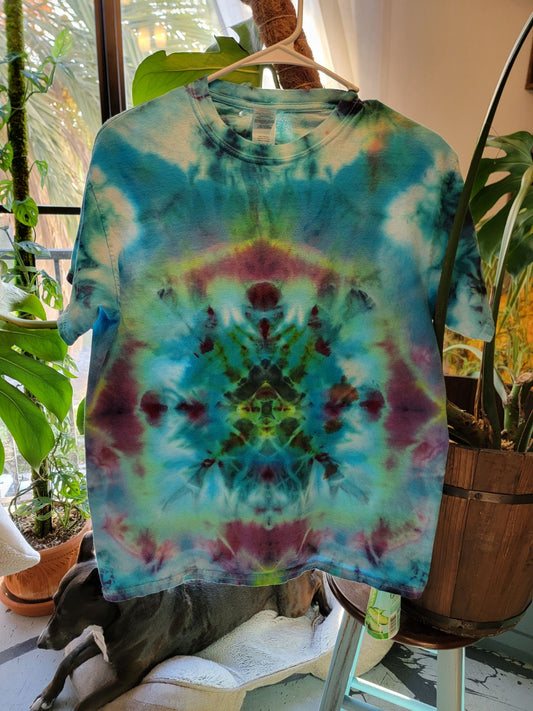 Hand Tie dyed art Size Medium "Power Ranger W/ Mushroom Belt"