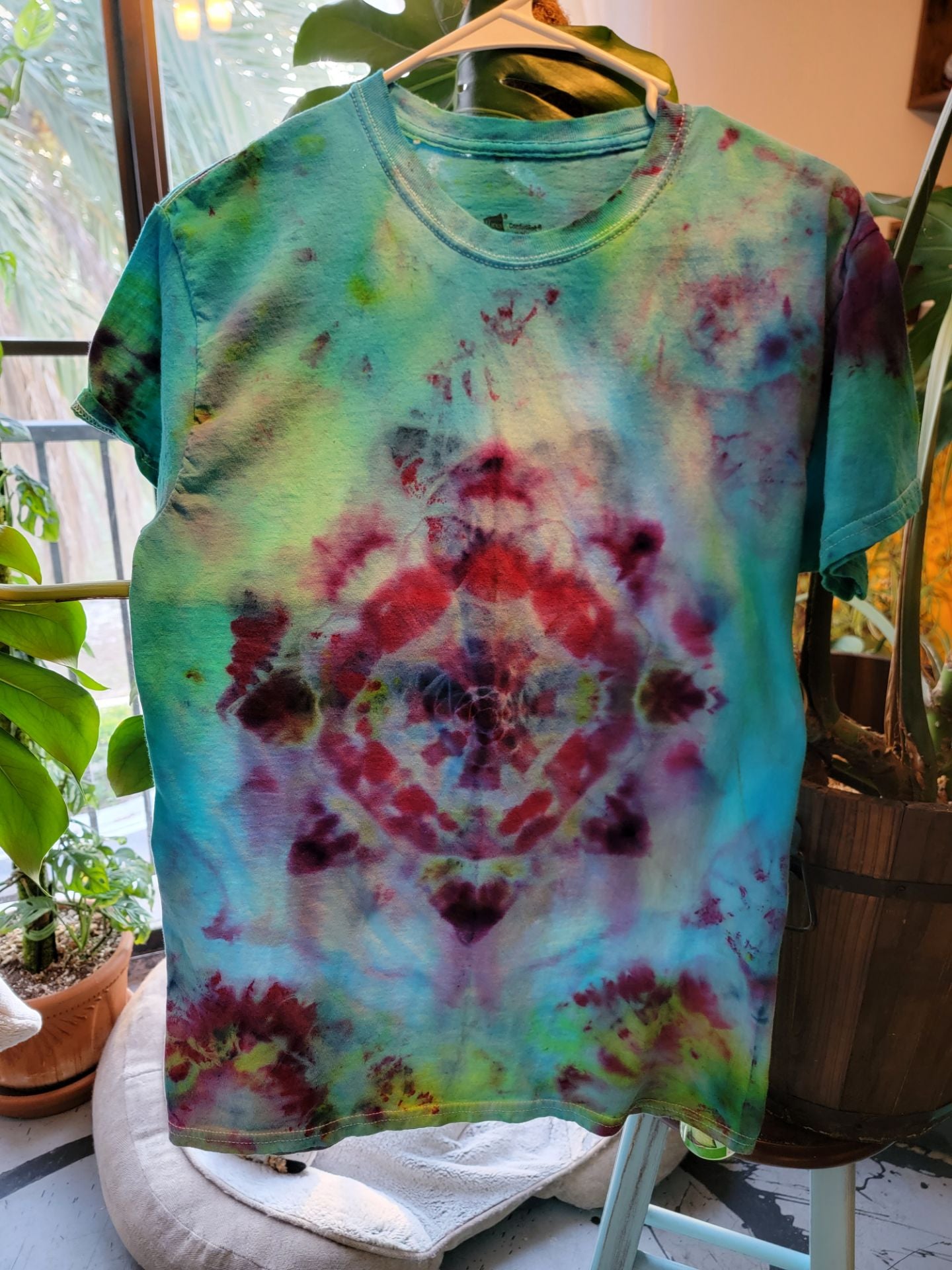 Hand Tie dyed art Size Medium "Stop and Smell the Roses"