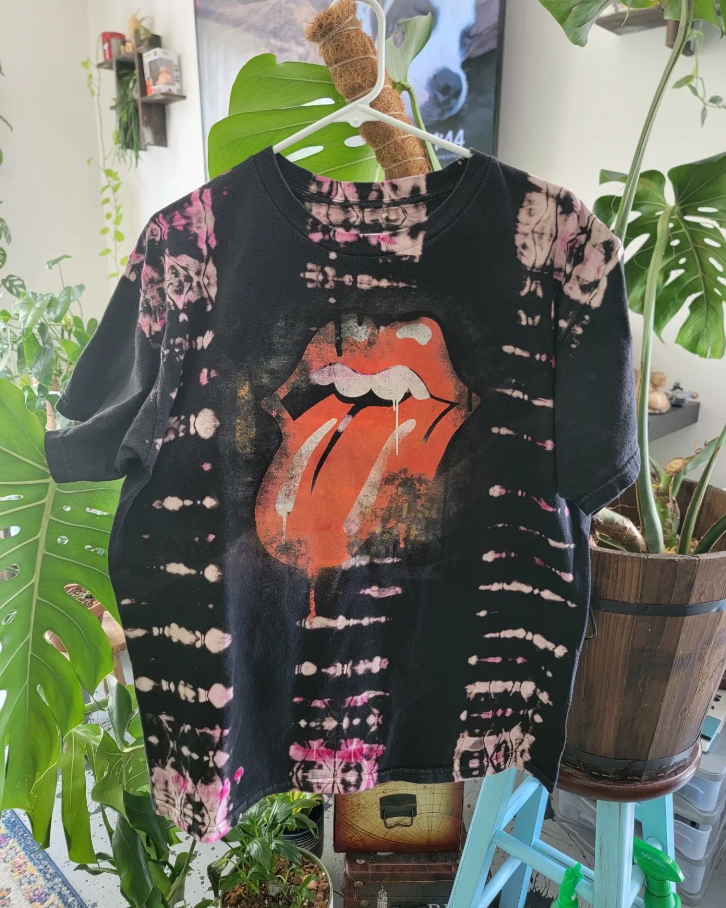 Hand Dyed Art Size Unknown fits like Large "Rolling Stones Upcycled Shirt"