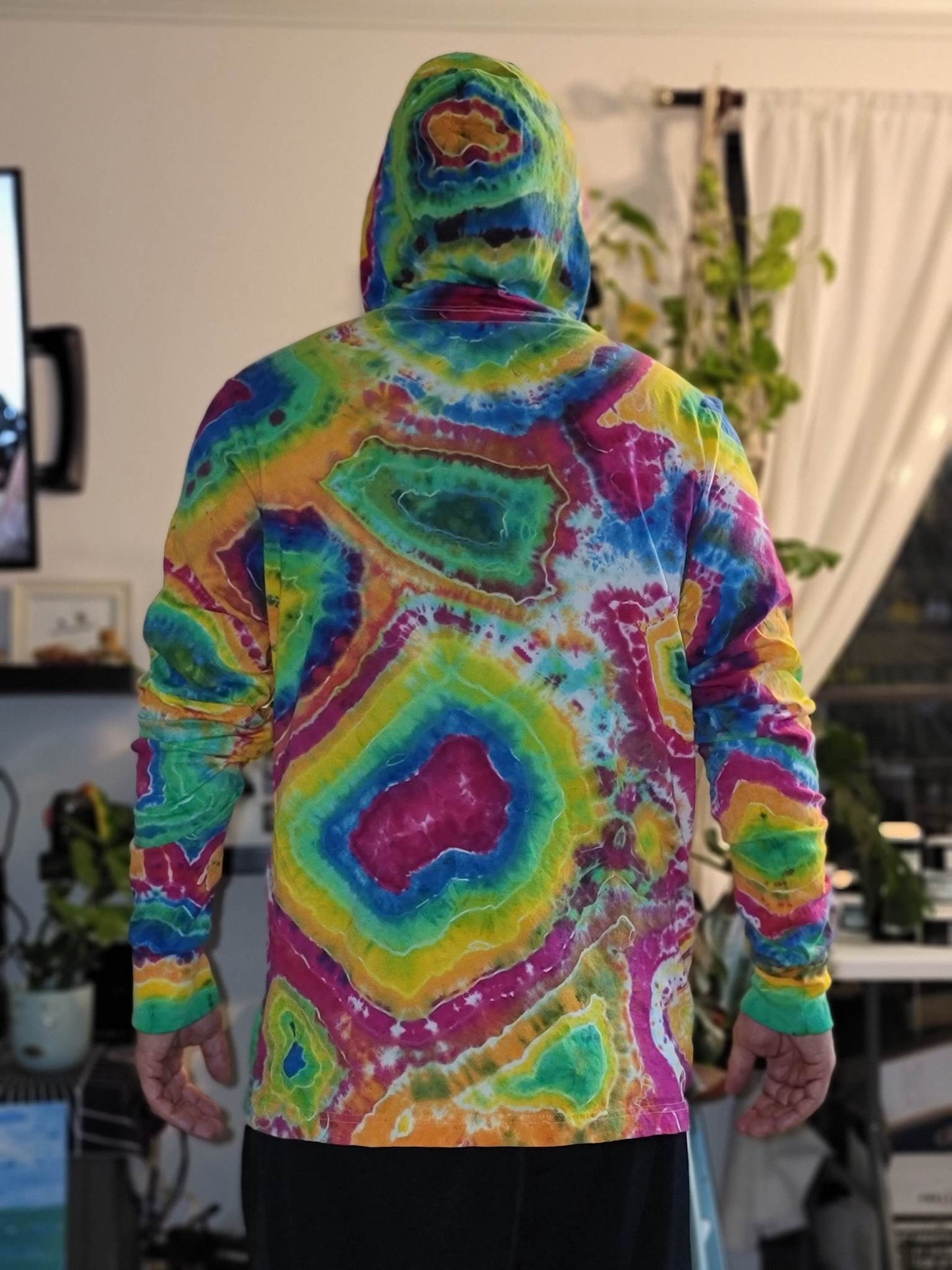 Hand Dyed Art Long Sleeve Hooded TShirt size Large