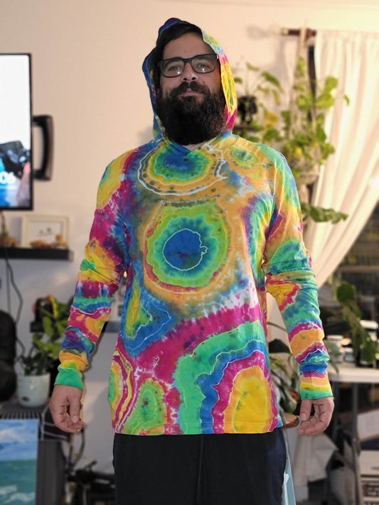 Hand Dyed Art Long Sleeve Hooded TShirt size Large