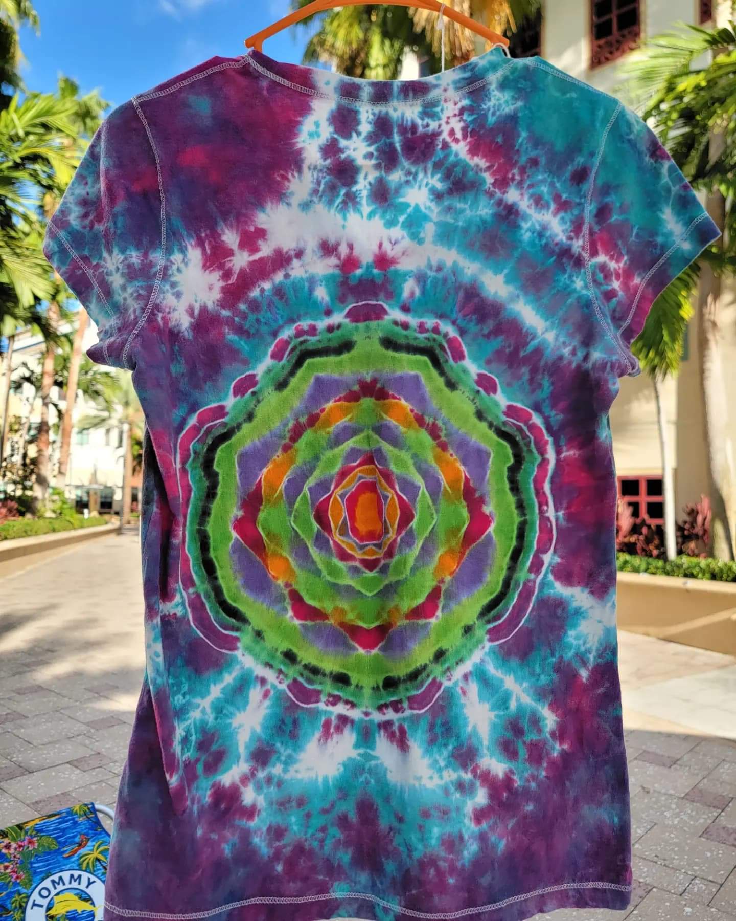 Hand Dyed Art Women's XL Slim Fit "turtle mandala"