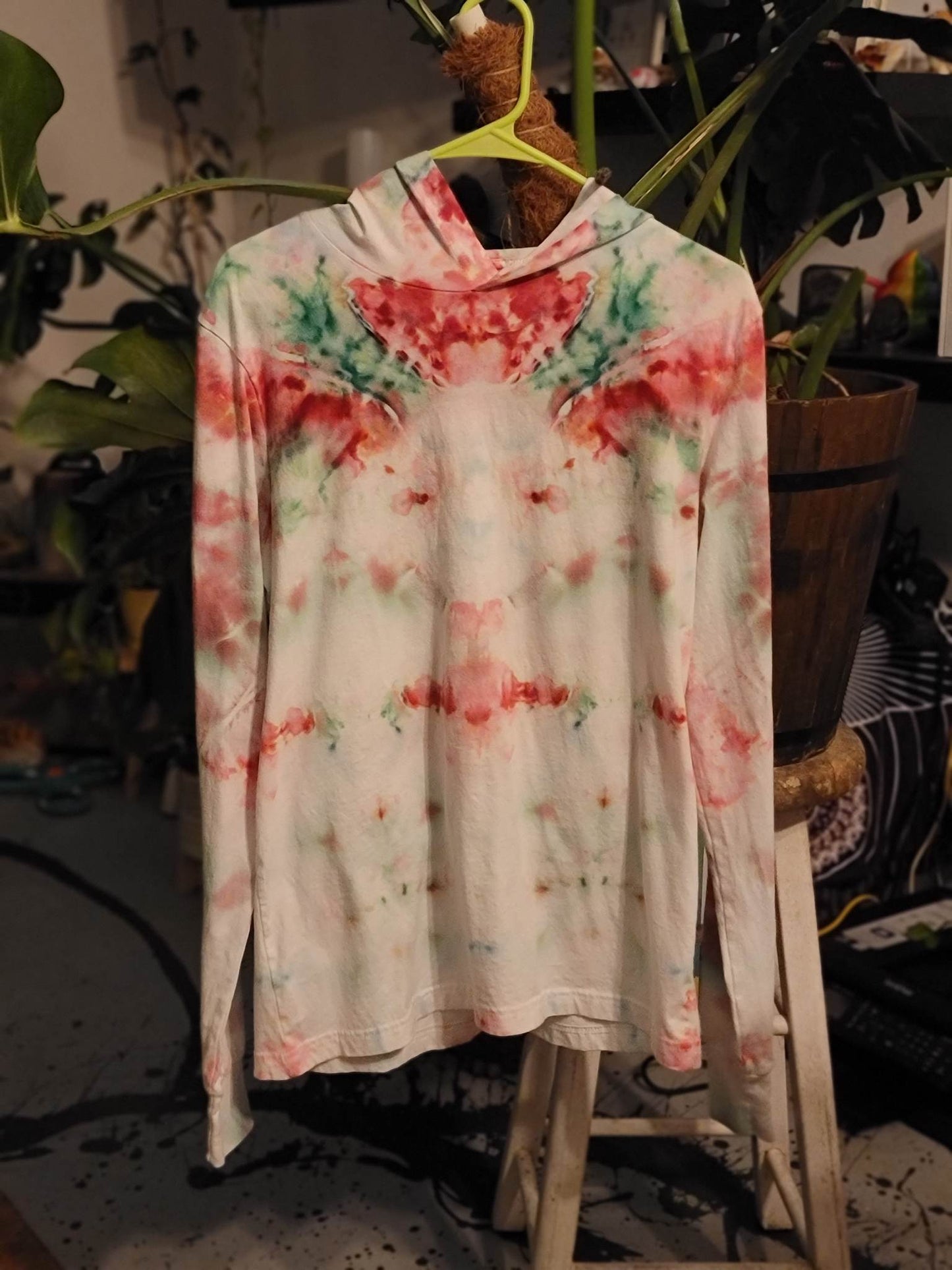 Hand Dyed Art Long Sleeve Hooded shirt size medium