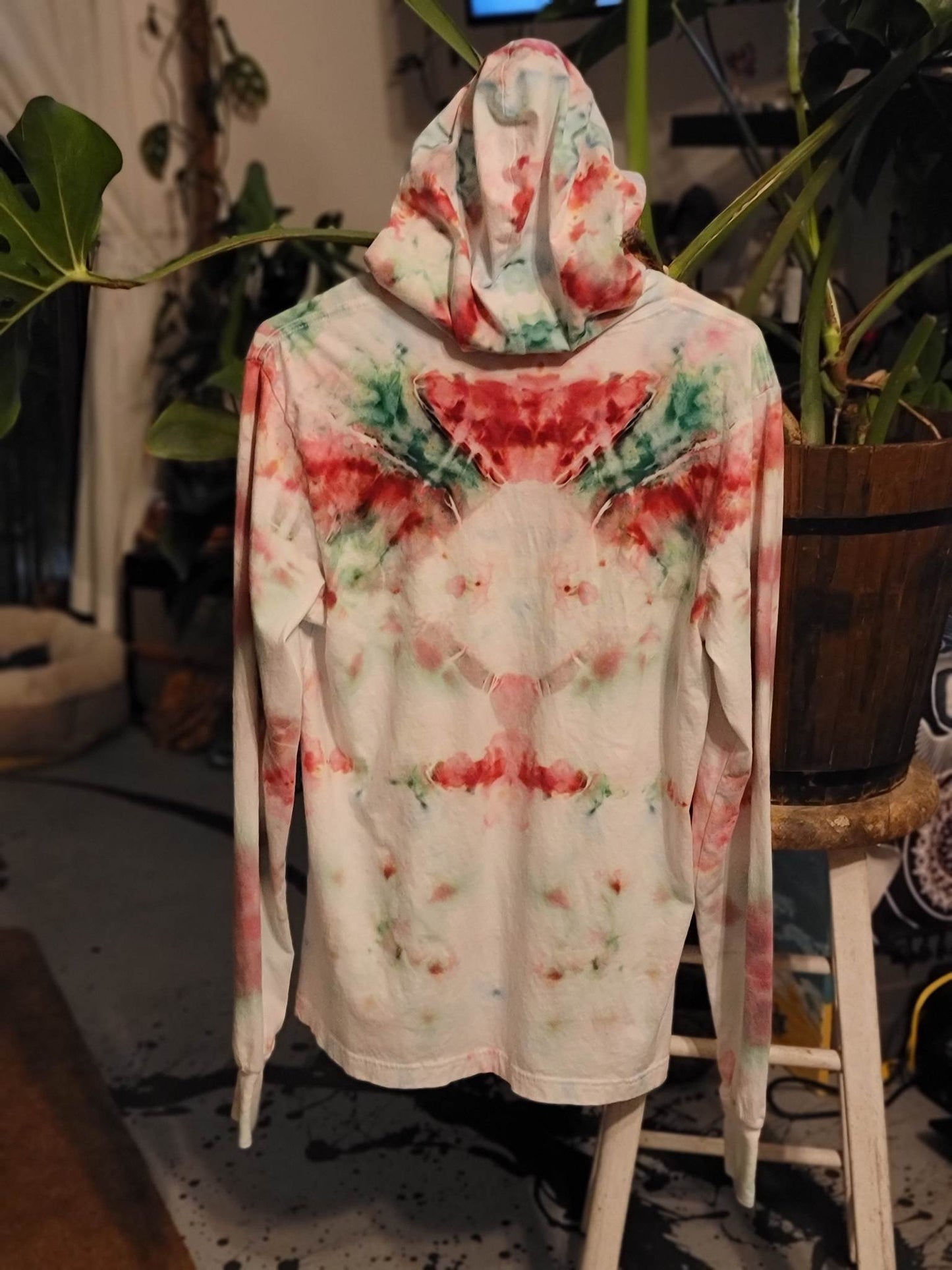 Hand Dyed Art Long Sleeve Hooded shirt size medium